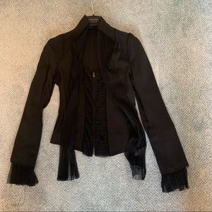 YSL Black Silk Zip-Up Blouse with Chiffon Accents